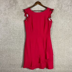 Brooks Brothers Sheath Dress Size 8 Red Career Flutter Sleeve Ruffled Wool Blend